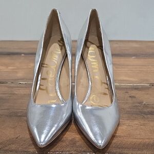 Sam Edelman Hazel Metallic Silver Pointed-Toe Heels Pumps